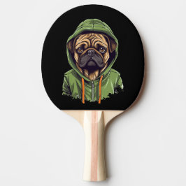 Pala De Ping Pong Perro de Pug con capucha verde