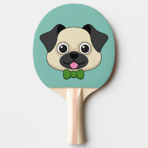 Pala De Ping Pong Perro de pug feliz lindo con papillón
