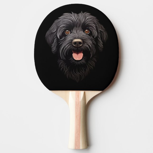 Pala De Ping Pong Perro negro Labradoodle (Anverso)