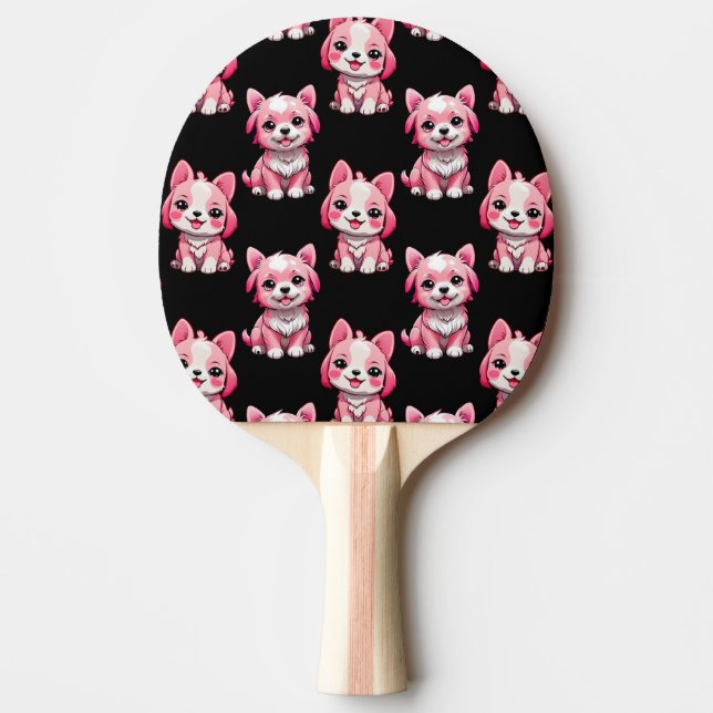 Pala De Ping Pong Perros rosados lindos - negro  (Anverso)