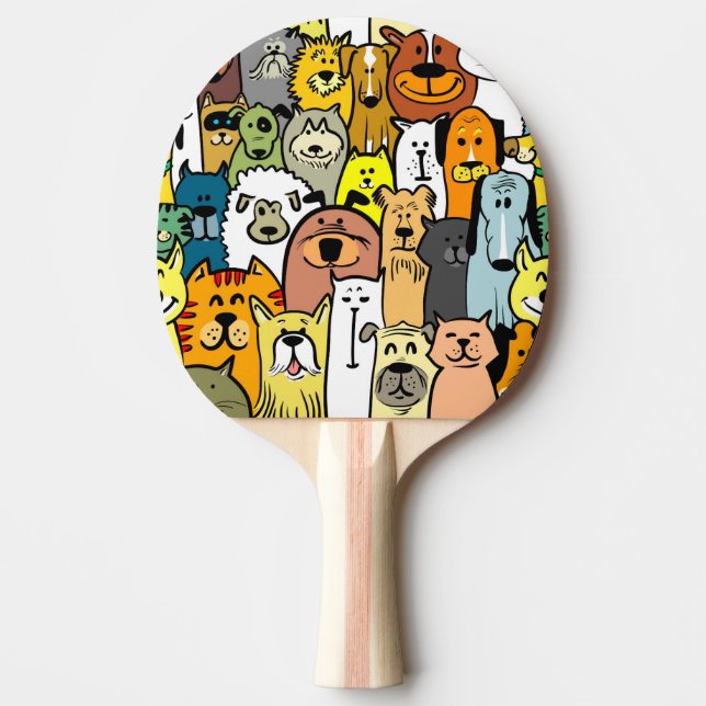 Pala De Ping Pong Perros y gatos ilustrados (Anverso)