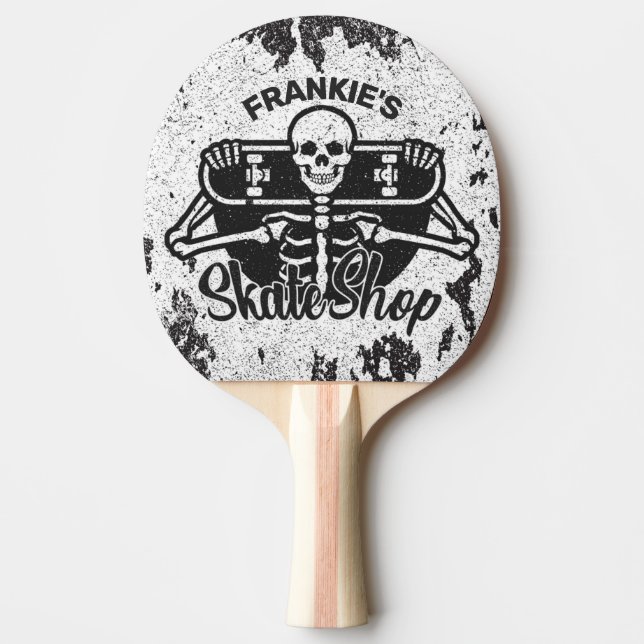 Pala De Ping Pong Personalizado AÑADIR NOMBRE Skull Skateboard Skate (Anverso)