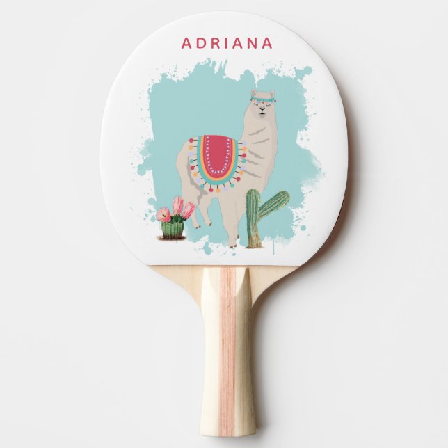 Pala De Ping Pong Personalizado Cute Fiesta Llama & Cactus (Anverso)