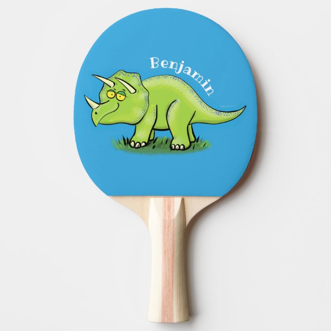 Pala De Ping Pong Personalizado de dinosaurios de triceratops verde  (Anverso)