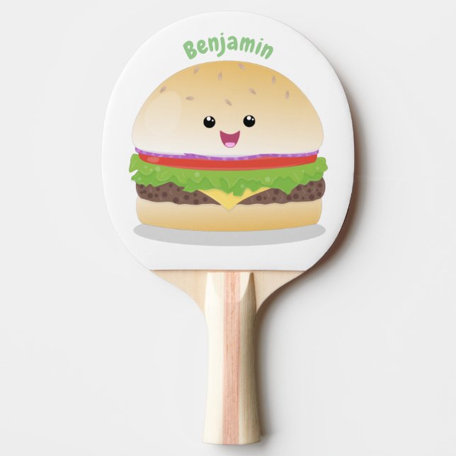 Pala De Ping Pong Personalizado de hamburguesa kawaii feliz (Anverso)