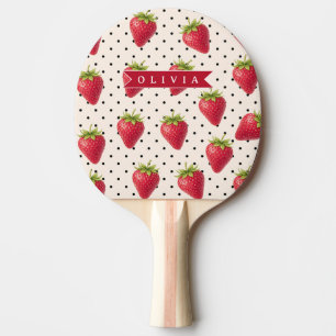 Pala De Ping Pong Personalizado de lunares de fresa retro vintage