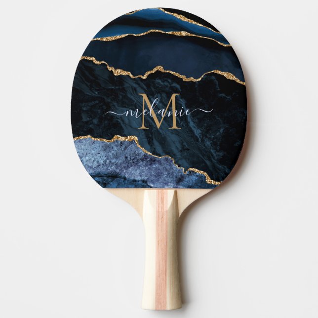 Pala De Ping Pong Personalizado de oro azul de la marina nombre cart (Anverso)