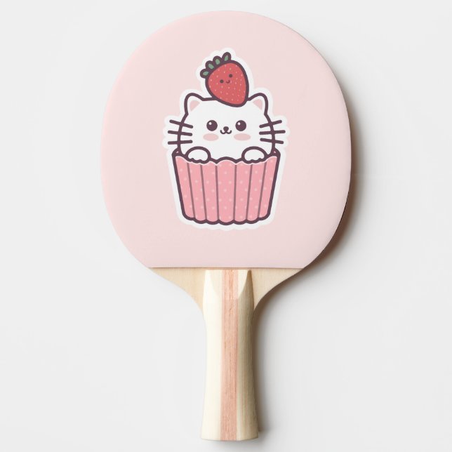 Pala De Ping Pong Personalizado de tarta de gatos de fresa de Kawaii (Anverso)