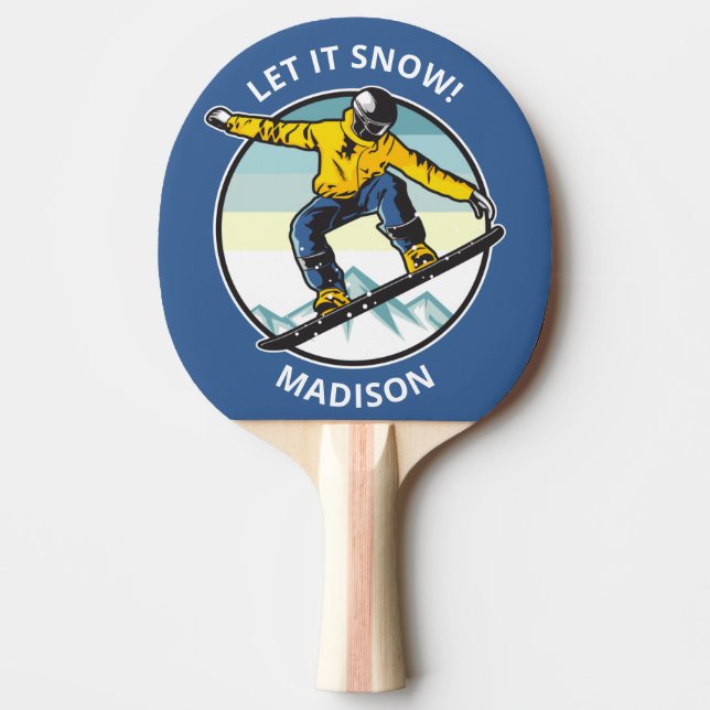 Pala De Ping Pong Personalizado de texto y nombre SNOWBOARDER (Anverso)