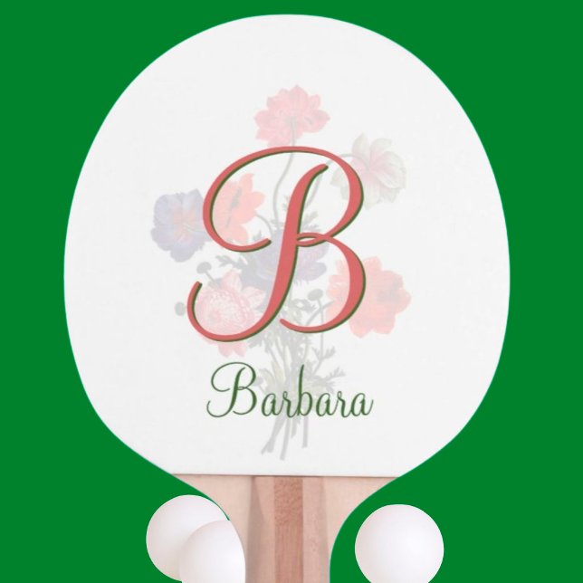 Pala De Ping Pong Personalizado Elegante Nombre Floral y Monograma P (Subido por el creador)