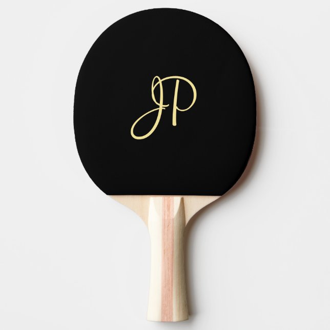 Pala De Ping Pong Personalizado Gold Monograma  elegante negro (Anverso)