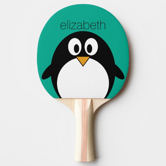Pala De Ping Pong personalizado lindo pingüino esmeralda y negro (Anverso)