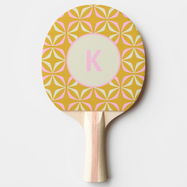 Pala De Ping Pong Personalizado Monograma amarillo rosa geométrico j (Anverso)