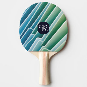 Pala De Ping Pong Personalizado Monograma Resumen Verde Azul