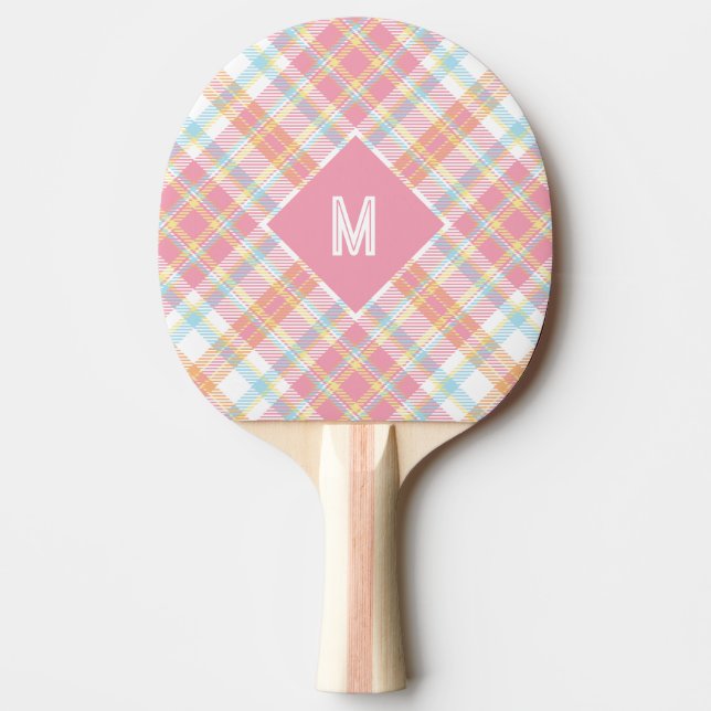 Pala De Ping Pong Personalizado Monograma Tapado / Patrón Tartán (Anverso)