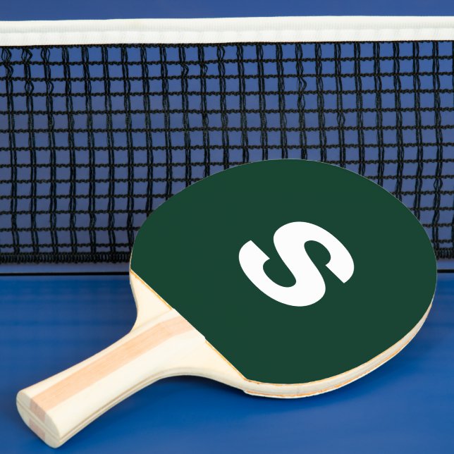 Pala De Ping Pong Personalizado Monograma Verde oscuro inicial (in situ)
