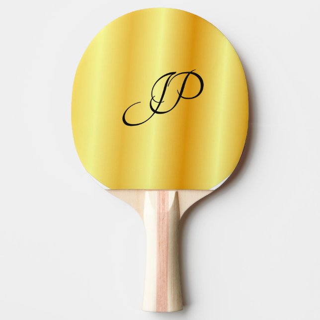 Pala De Ping Pong Personalizado Monogramado manuscrito Faux Gold (Anverso)
