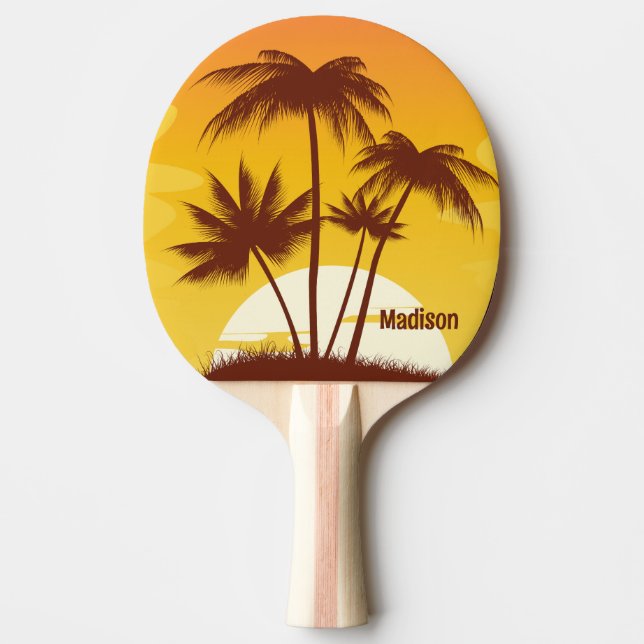 Pala De Ping Pong Personalizado Texto Isla tropical Atardecer (Anverso)
