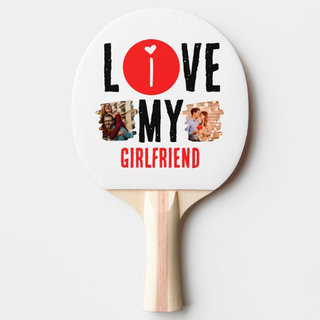 Pala De Ping Pong Personalizado único 2 foto collage I Love My Girlf (Anverso)