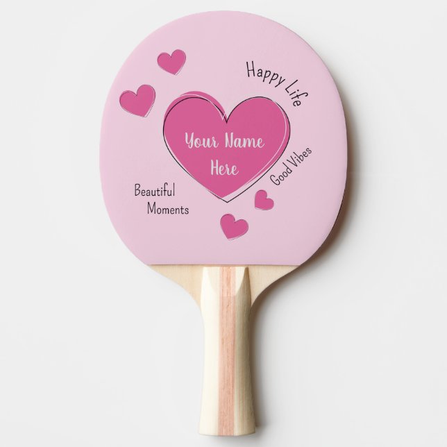 Pala De Ping Pong Personalized Pink Hearts Ping Pong Paddle (Anverso)