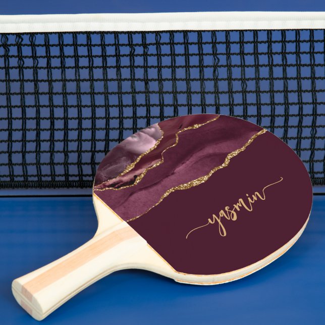 Pala De Ping Pong Personalized Signature Burgundy Gold Agate (in situ)