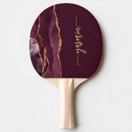 Pala De Ping Pong Personalized Signature Burgundy Gold Agate