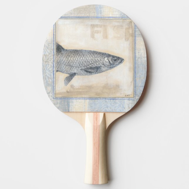 Pala De Ping Pong Pescados grises en fondo beige (Anverso)