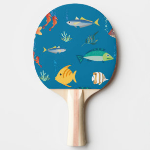 Pala De Ping Pong Pez moderno y caballito de mar patrón ilustrado az