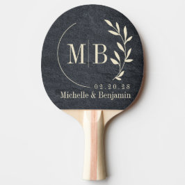 Pala De Ping Pong Piedra de Granito Oscuro Hoja de Boda Monograma