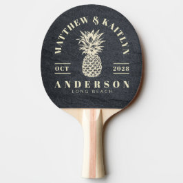 Pala De Ping Pong Piedra de Granito Oscuro Piña Tropical Boda