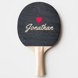 Pala De Ping Pong Piedra Granito Oscuro Corazón Vintage Firma