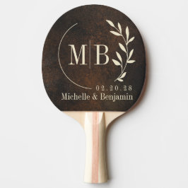 Pala De Ping Pong Piedra Monazita Marrón Oscuro Hoja Monograma de Bo