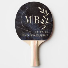 Pala De Ping Pong Piedra Oscura Modesta Hoja Monograma de Boda