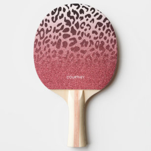 Pala De Ping Pong Piel rosada del leopardo del purpurina