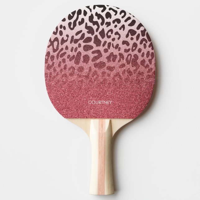 Pala De Ping Pong Piel rosada del leopardo del purpurina (Anverso)