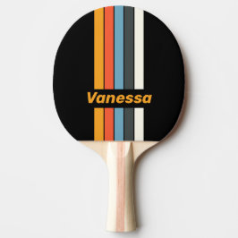Pala De Ping Pong Pin de Lluvia Oscura Retro con Nombre y Rayas