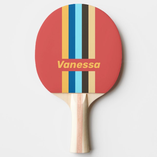 Pala De Ping Pong Pin Retro Murmur Rayado con Nombre (Anverso)