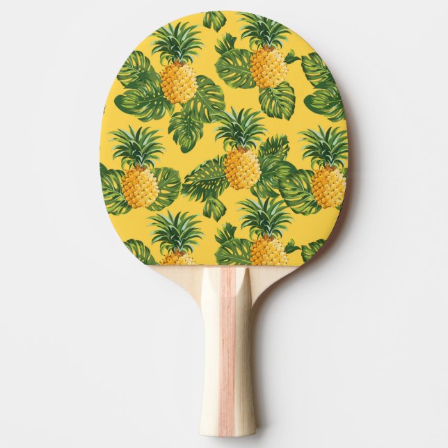 Pala De Ping Pong Piñas y hojas tropicales con oro (Anverso)