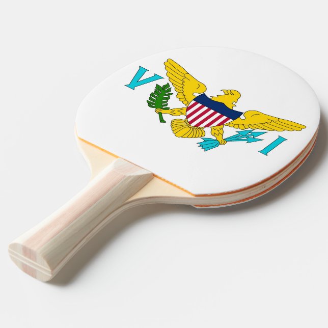Pala De Ping Pong Ping pong paddle con bandera de la isla Virgin, Es (Ángulo frontal)