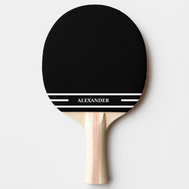 Pala De Ping Pong Ping Pong Paddle en blanco y negro con nombre (Anverso)