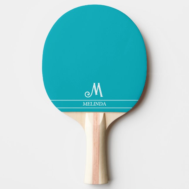 Pala De Ping Pong Ping Pong Paddle verde azulado Monogramado (Anverso)