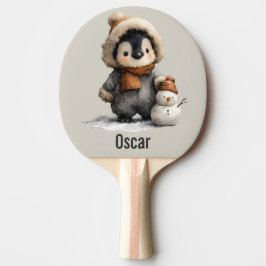 Pala De Ping Pong Pingüino de Invierno con Diseño de Muñeco de Nieve