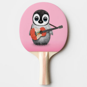 Pala De Ping Pong Pingüino del bebé que juega rosa de la guitarra