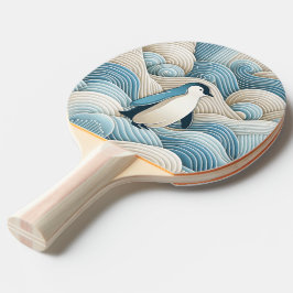 Pala De Ping Pong Pingüino En Ondas Abstractas De Crema Azul