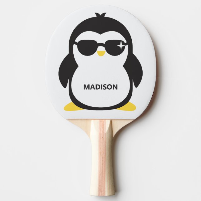 Pala De Ping Pong Pingüino fresco de nombre personalizado (Anverso)