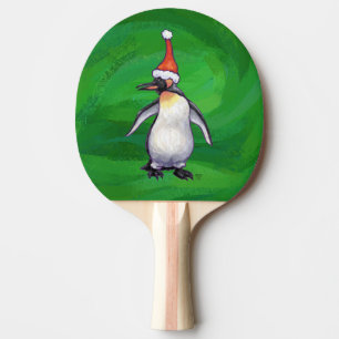 Pala De Ping Pong Pingüino lindo en Sombrero de Santa