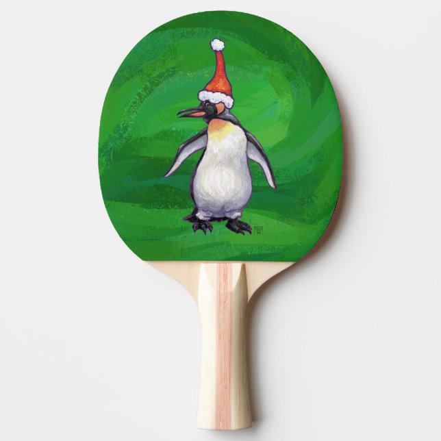 Pala De Ping Pong Pingüino lindo en Sombrero de Santa (Anverso)
