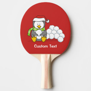 Pala De Ping Pong Pingüino navidad sentado con bolas de nieve