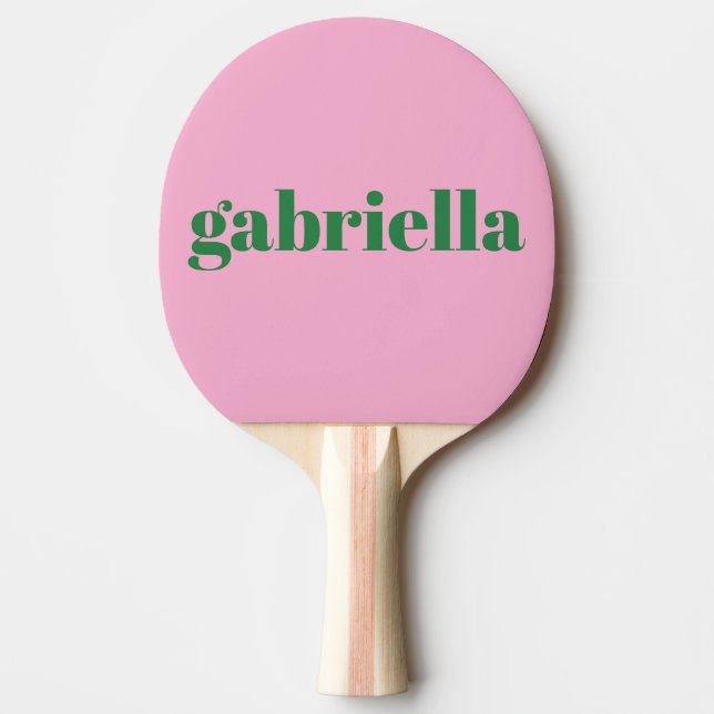 Pala De Ping Pong Pink Green Bold Typography Personalized Name (Anverso)