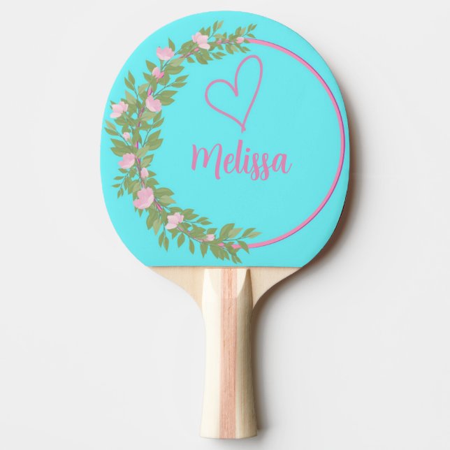 Pala De Ping Pong Pink Modern Script Girly Monogram Name  (Anverso)